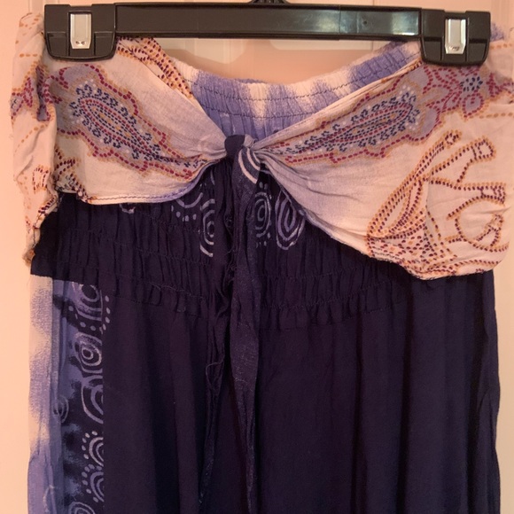 Navy full length elephant-print Thai skirt with elastic waist - Picture 2 of 6